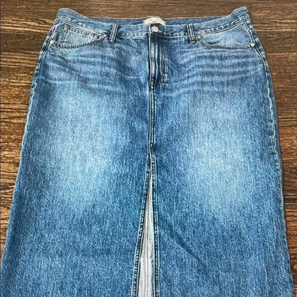 Madewell Medium Blue Denim Maxi Skirt with Center Front Slit